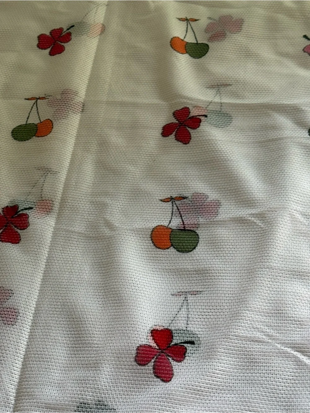 Material Fabric Fruit Print White Transparent